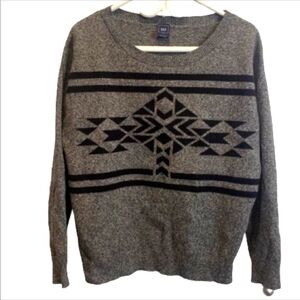 Gap Grey & Black Merino Wool Blend Tribal Aztec Knit Sweater L